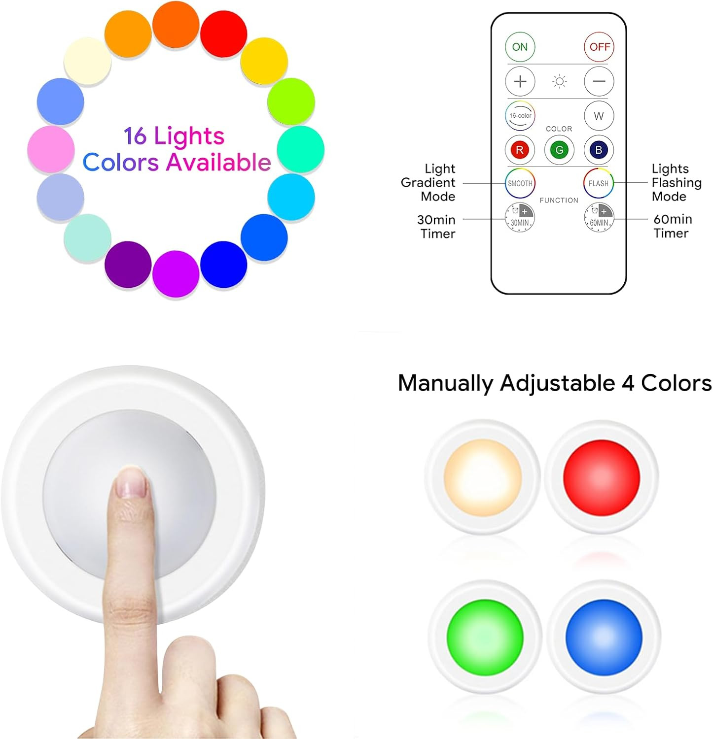 6 Pack LED Puck Lights Remote Control 16 Color Changeable under Cabinet Lights,