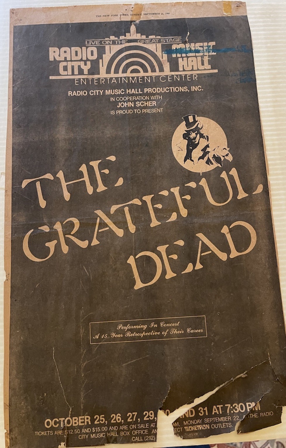 The Grateful Dead New York Times Newspaper Ad For October 1980 Radio City Shows