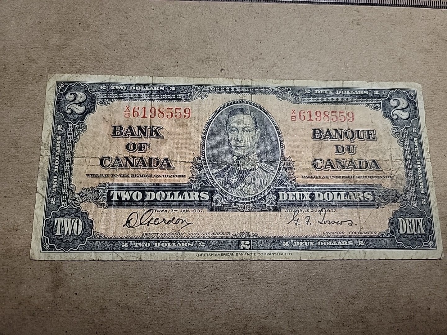 🇨🇦 Canada 2 dollars 1937 Gordon / Towers F P-59b BC-22 X/B banknote 021124-5