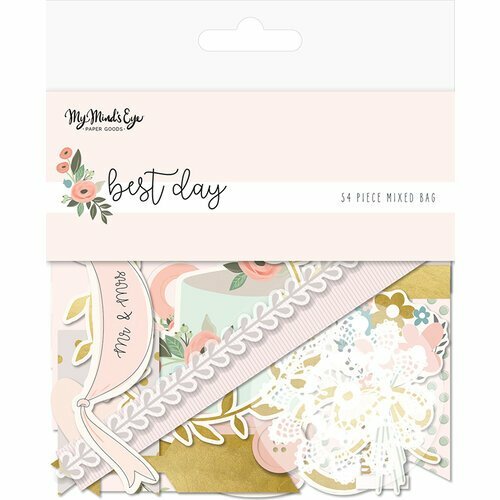 MY MIND'S EYE EPHEMERA MIXED BAG WITH GOLD FOIL ACCENTS BEST DAY 54 PIECES
