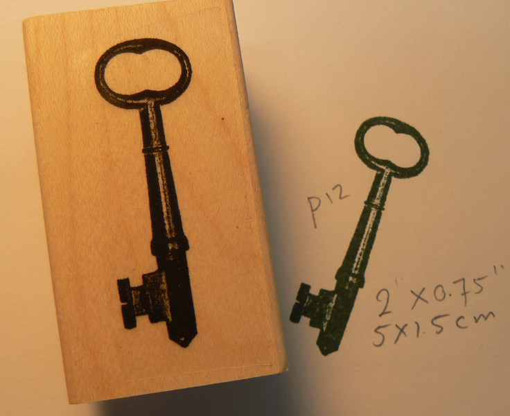 P12 Victorian skeleton key 2x0.4" Rubber stamp WM