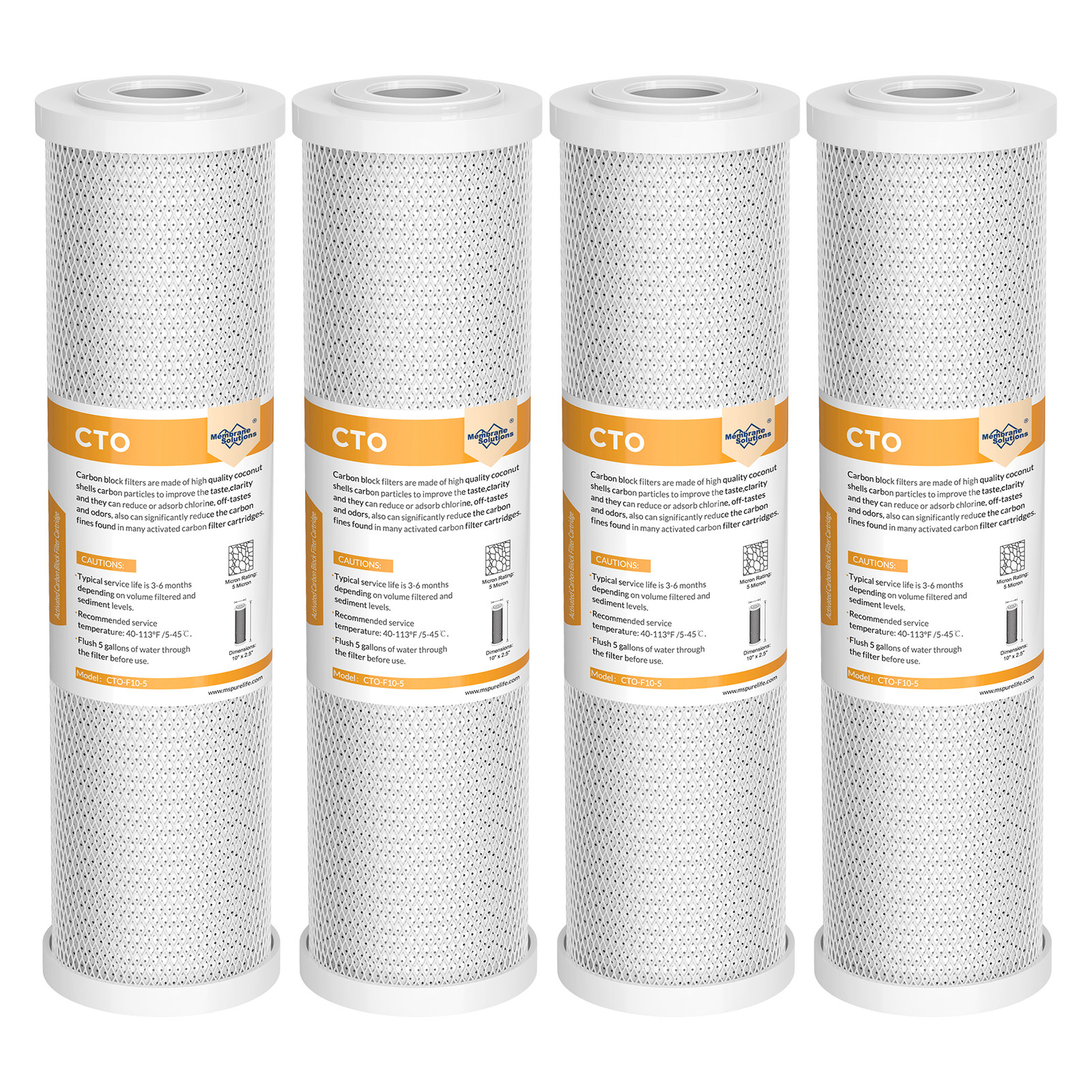 4-Pack CTO Carbon Block Water Filter 10"x2.5" Replacement for Whole House RO 5μm
