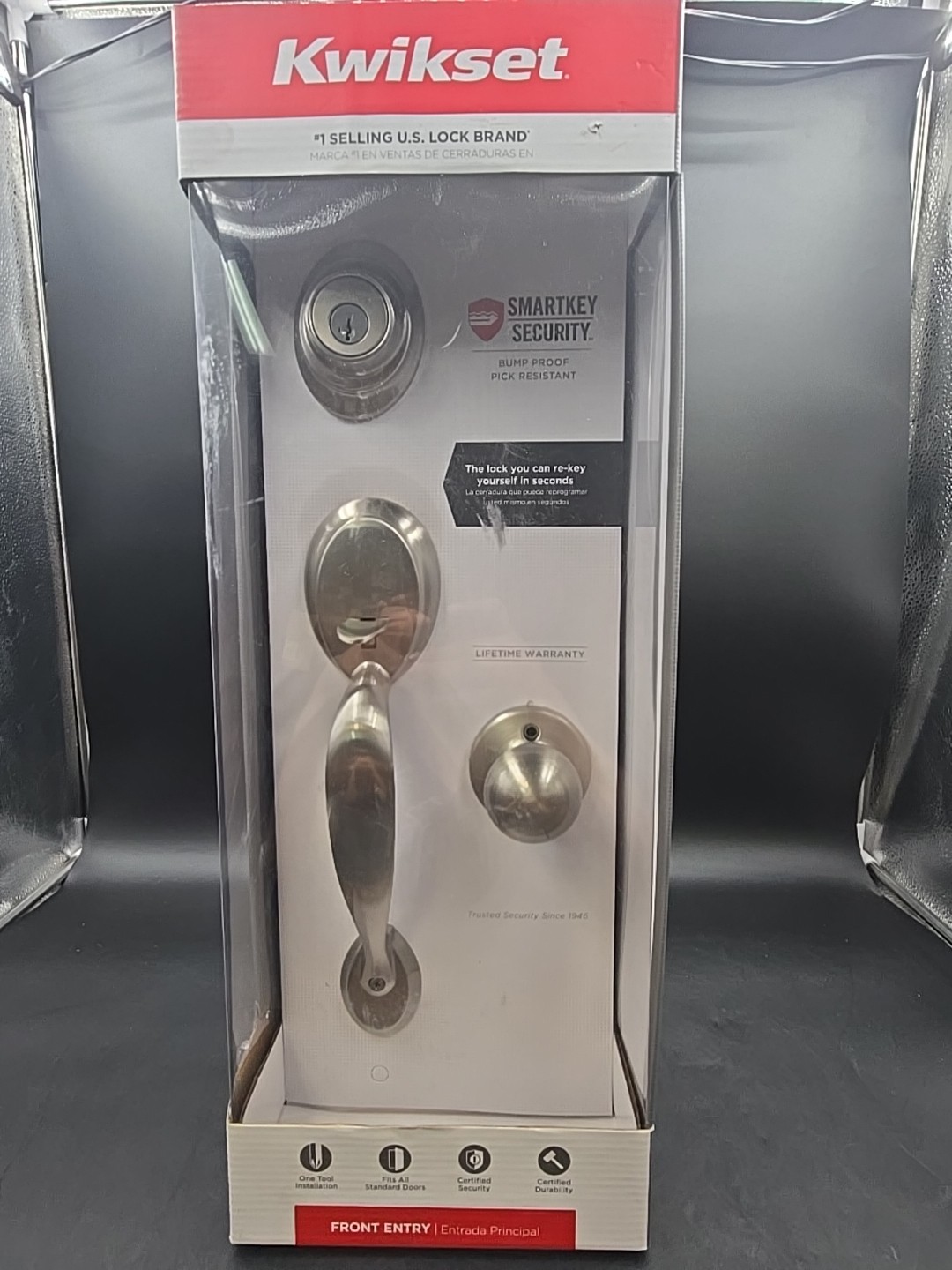 KWIKSET SMARTKEY SECURUTY FRONT DOOR HANDLE & DEADBOLT SET *SATIN NICKEL* NEW *