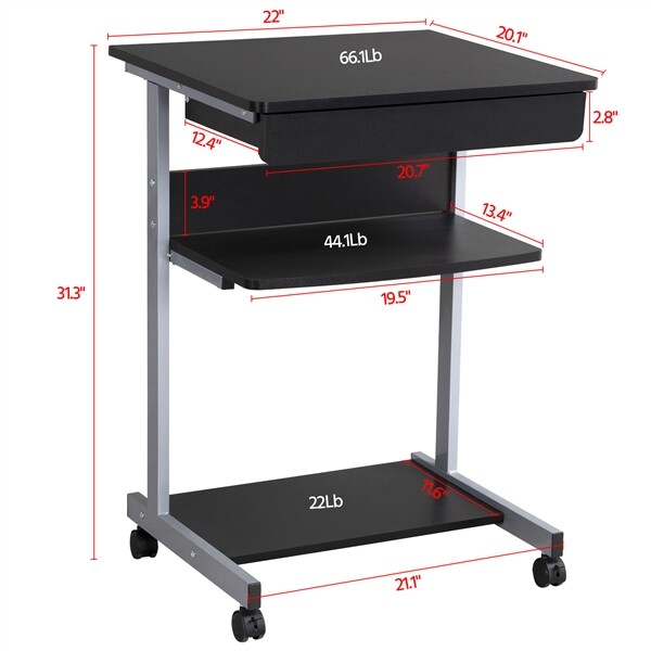 Small Spaces Rolling Computer Desk Corner Laptop Work Desk Printer Table Storage