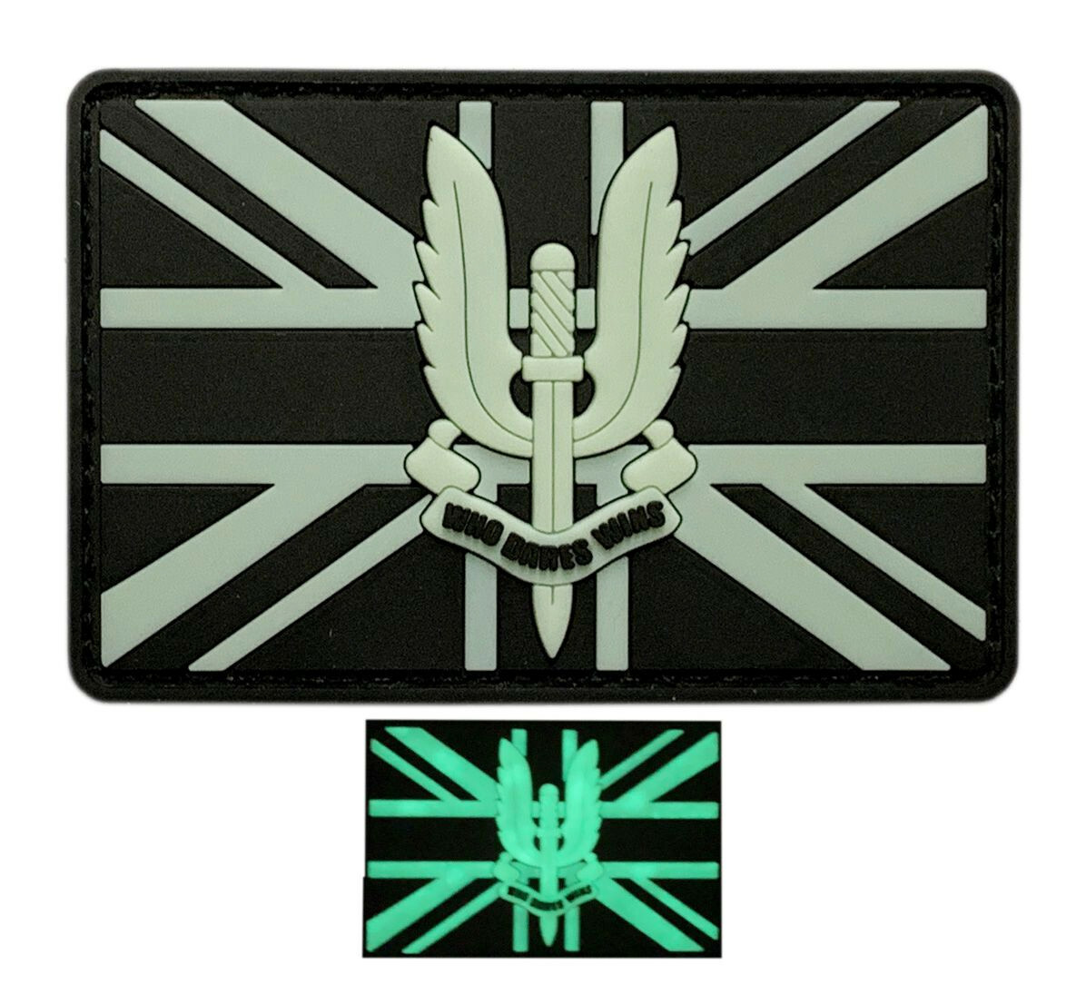 Glow Dark SAS Who Dares Win Tactical Patch (3D PVC -Hook Fastener -S7)