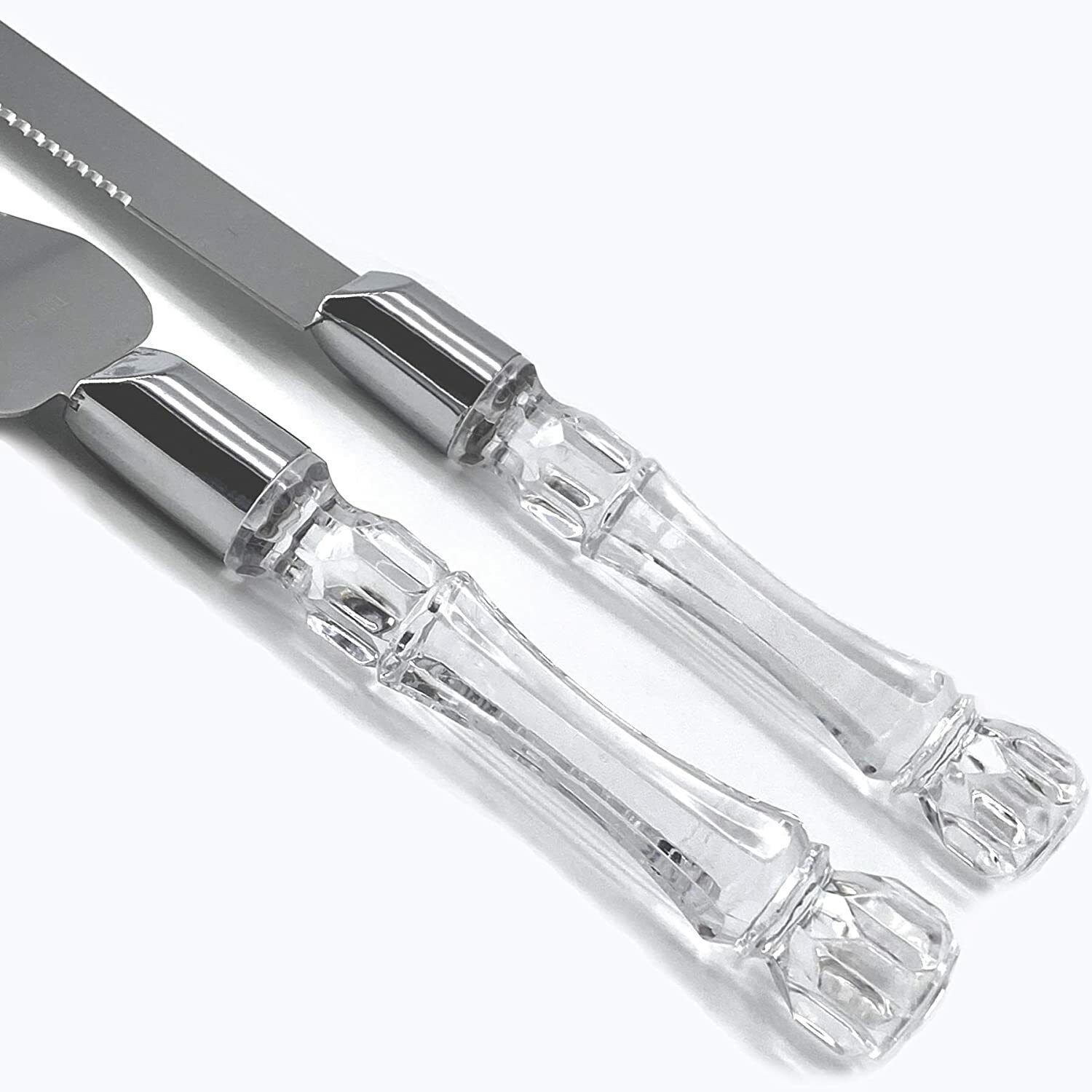 Wedding Anniversary Cake Server Set Cutting Silver engrave yourself Clear Handle