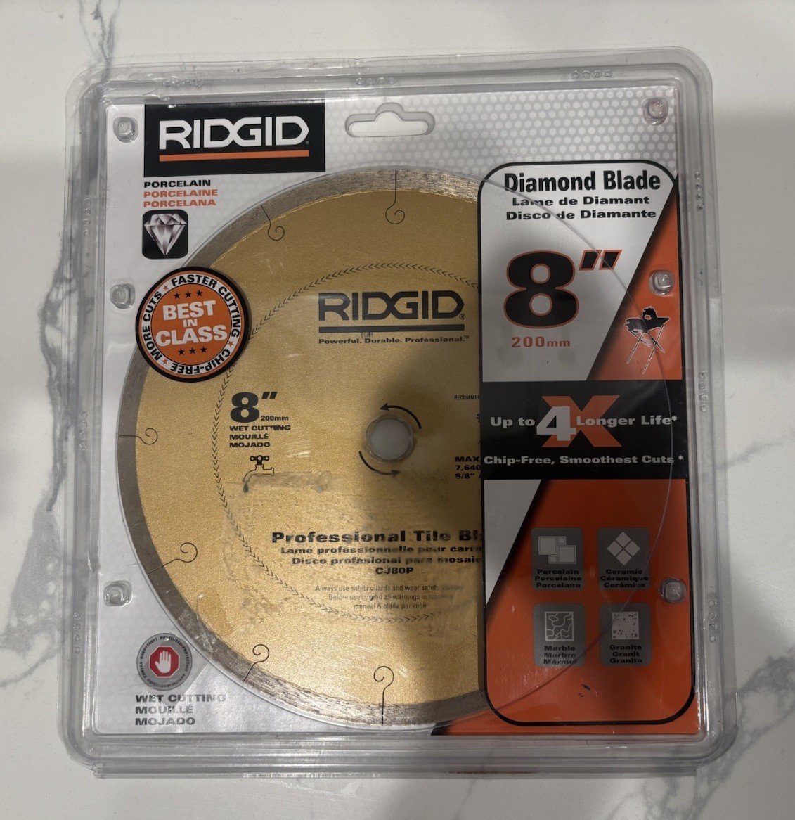 Ridgid 8" Diamond Tile Blade - Chip Free (HD-CJ80P) - New