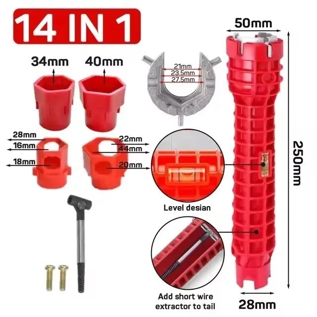Faucet Sink Installer 14in1 Multi Tool Pipe Wrench Plumbing for Kitchen Bathroom