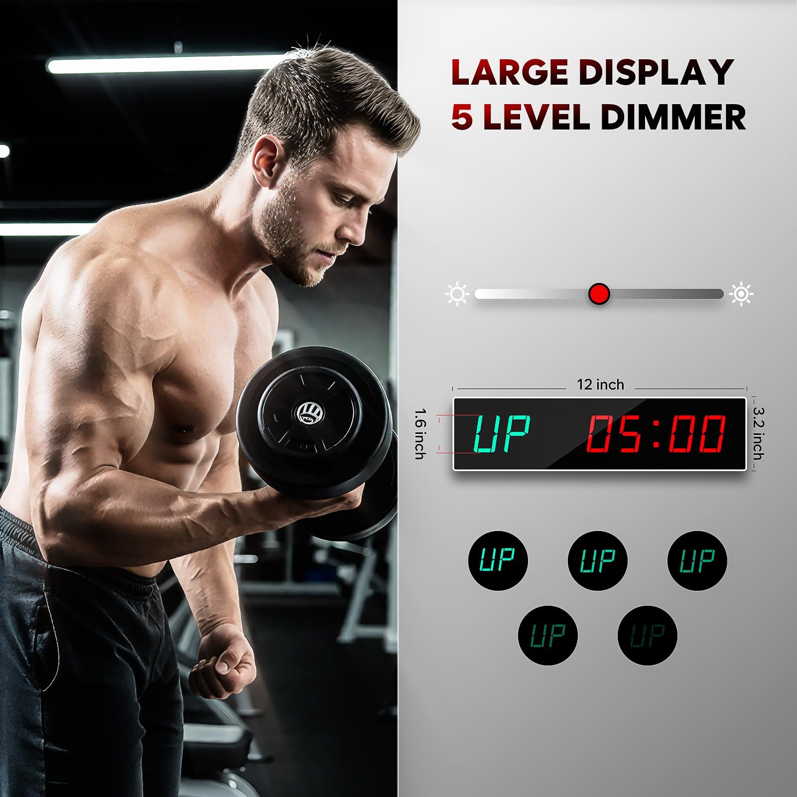Large Digital Gym Timer – Remote Control Gym Clock Wall with 9 Custom Modes C...