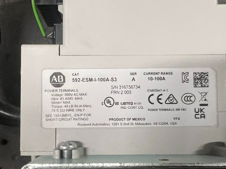Allen Bradley 500F-DO*930 Ser C with 592-ESM-I-100A-S3 Ser A and 193-ECM-ETR New