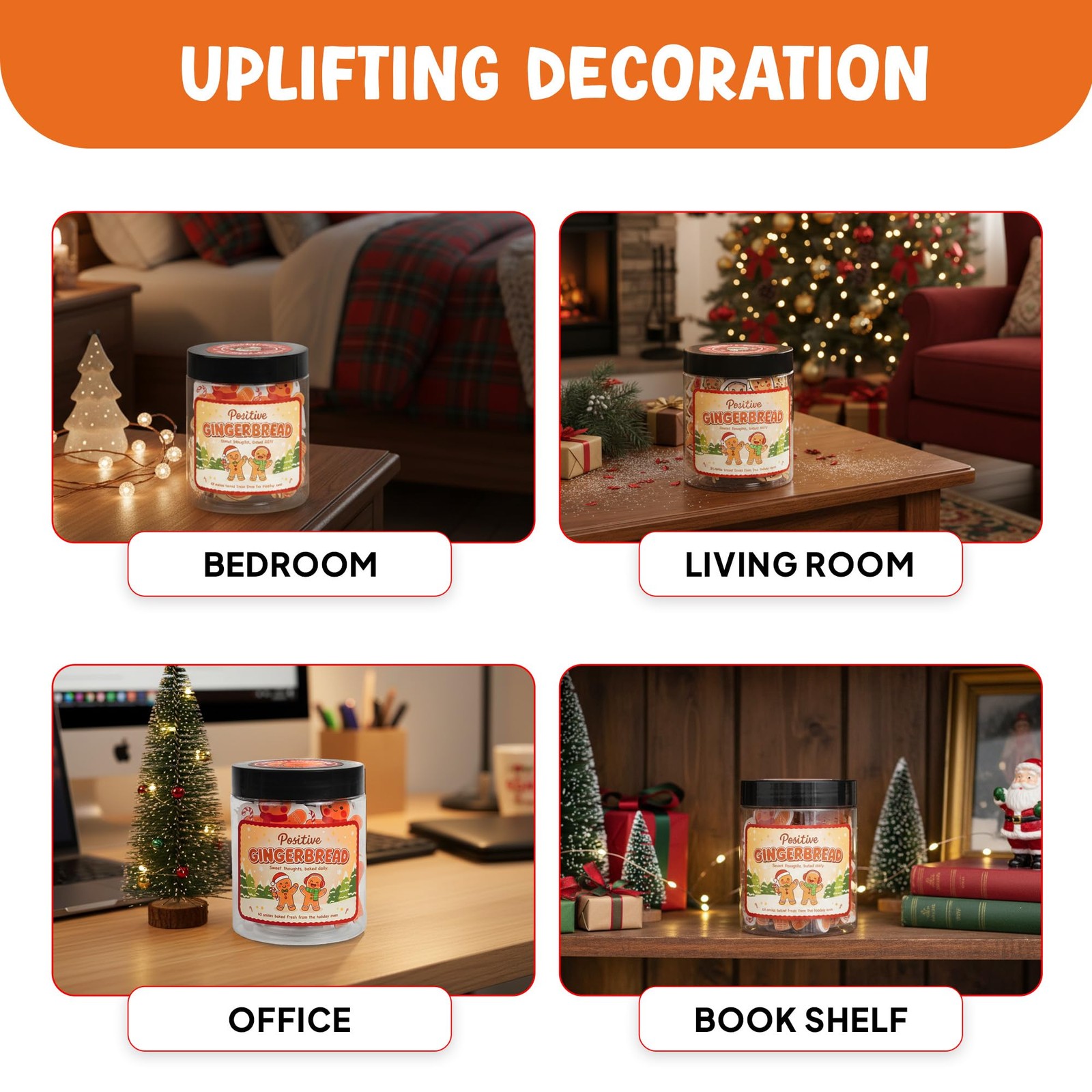 Positive Gingerbread Jar with 60 Affirmation Card, Christmas