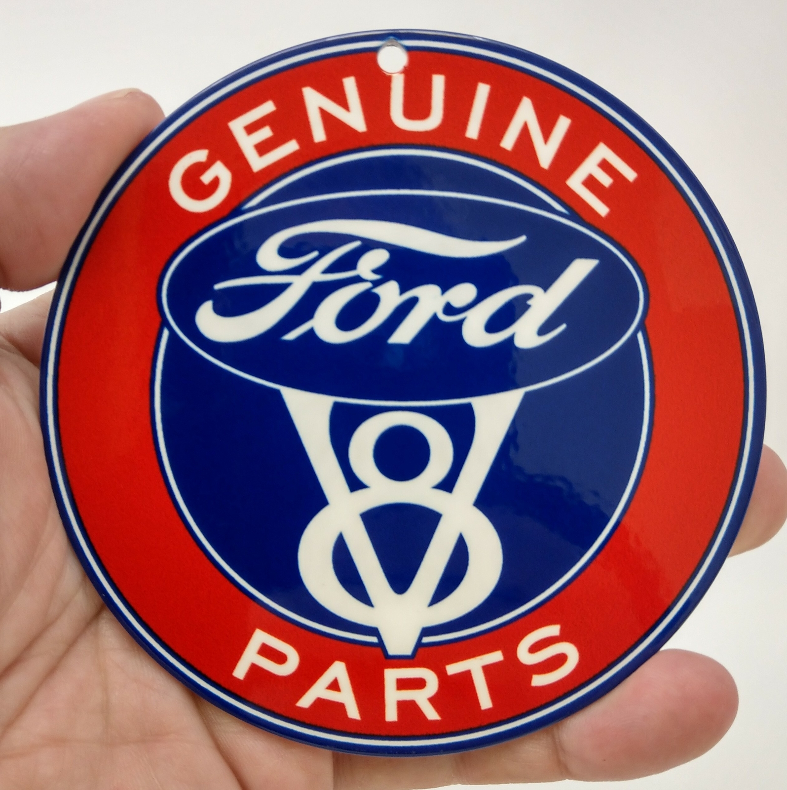 FORD GENUINE PARTS VINTAGE Red and Blue Round Metal Sign -  Magnet 4"