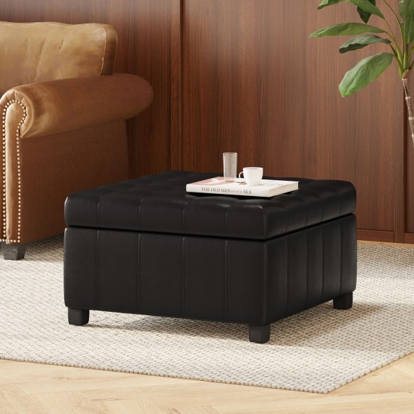 Rigby Contemporary Faux Leather Ottoman Storage Tufted Footstool Hidden Storage