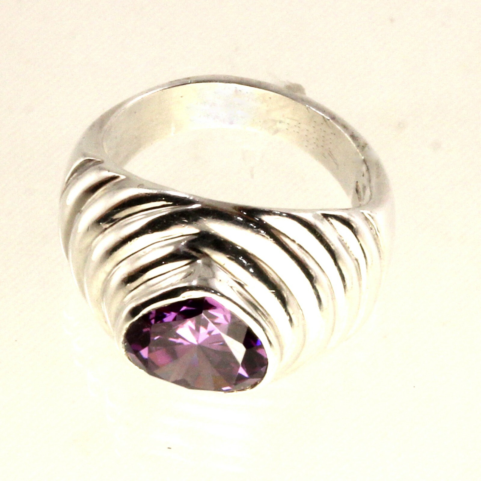 Sterling Silver Amethyst CZ Solitaire Ring (Heart Cut)