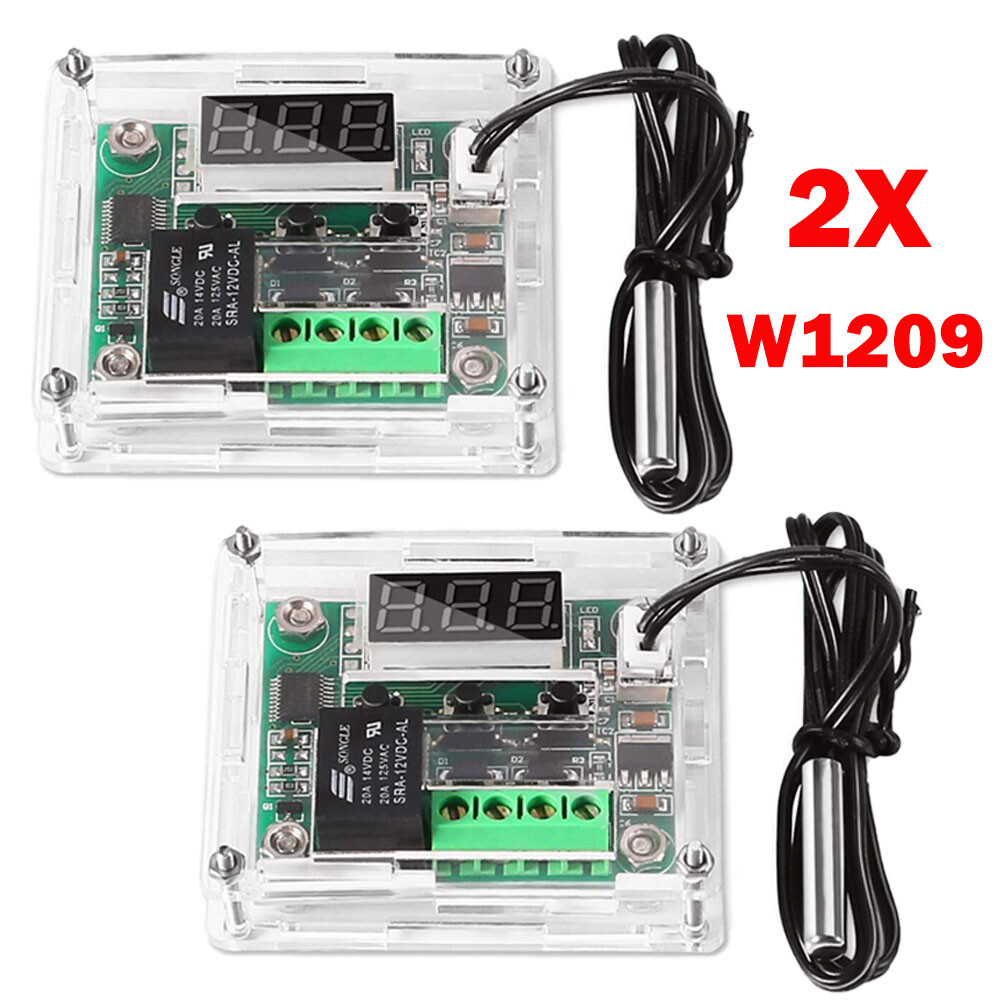2x W1209 DC12V Digital Thermostat Temperature Control Switch Sensors With Case