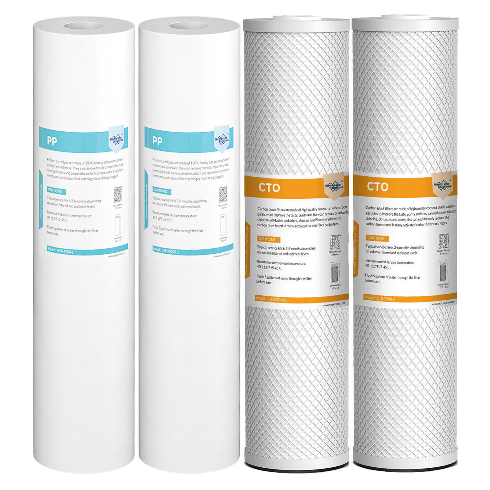 20"x4.5" 5 Micron Big Blue PP Sediment Carbon Block Whole House Water Filter Set
