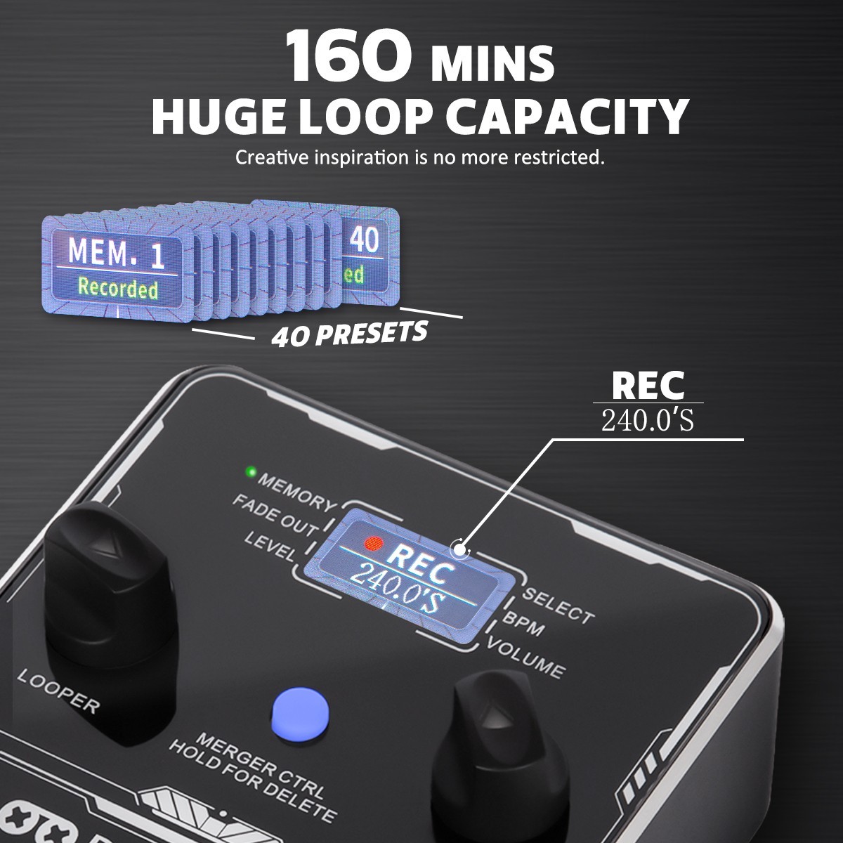STRICH Pedal Effect Stereo Looper With Adapter Built-in Versatile Drum Machine