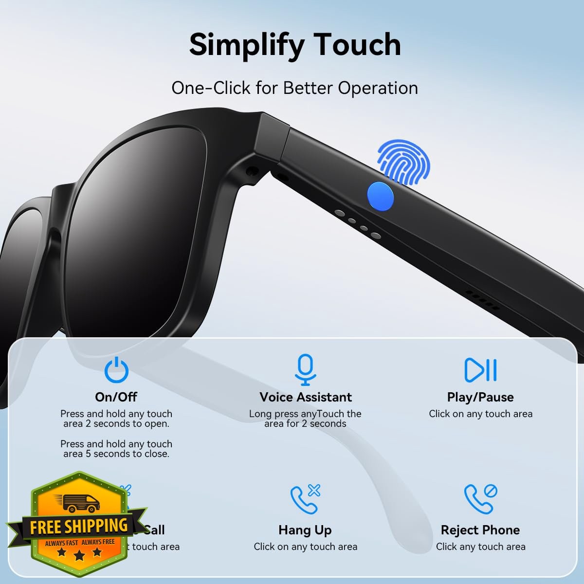 XO Simple Beauty Bluetooth Audio Sunglasses UV Protection Mic Speaker