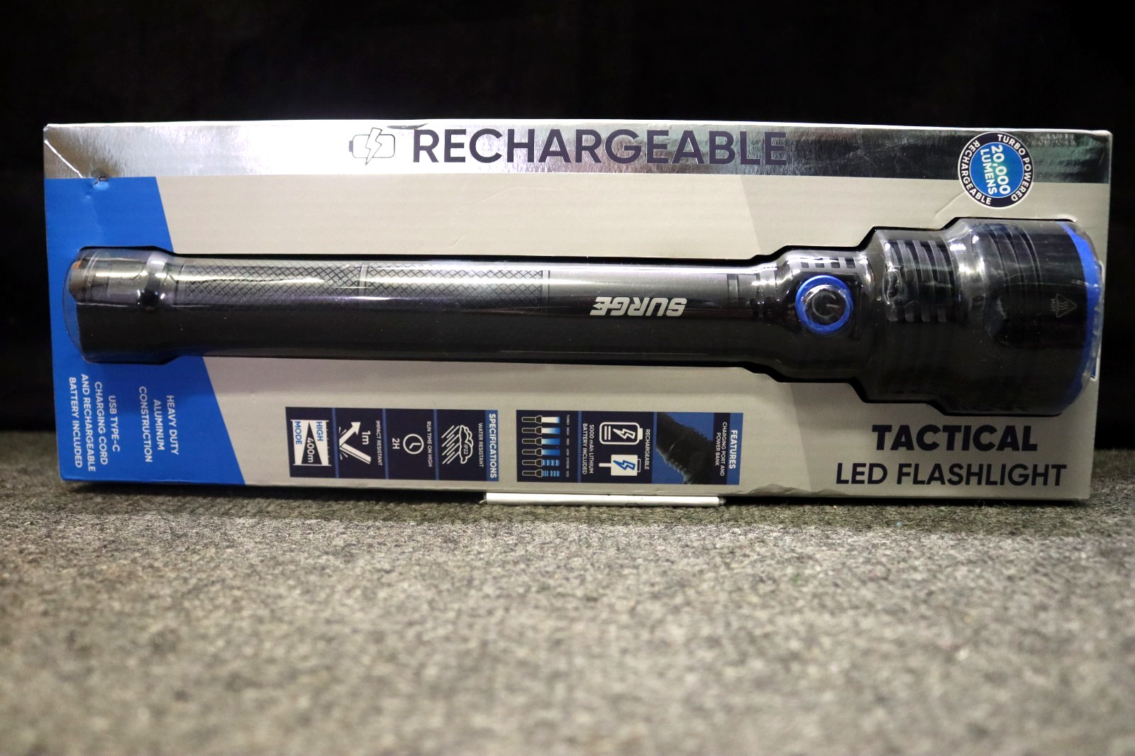 Brand New Surge 20,000 Rechargeable LED Flashlight with Power Bank