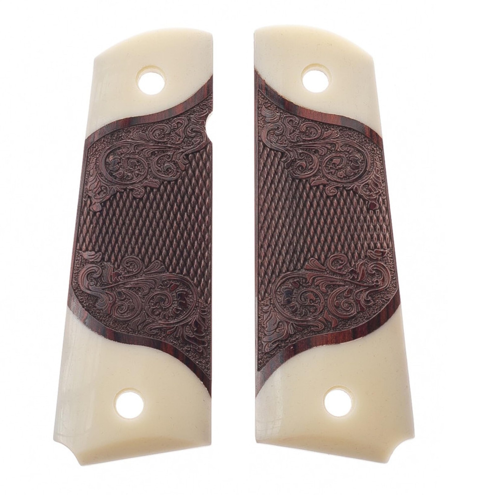 1911 Full Size Grips Carved Rosewood Faux Ivory Accents for Colt + Gold Screws