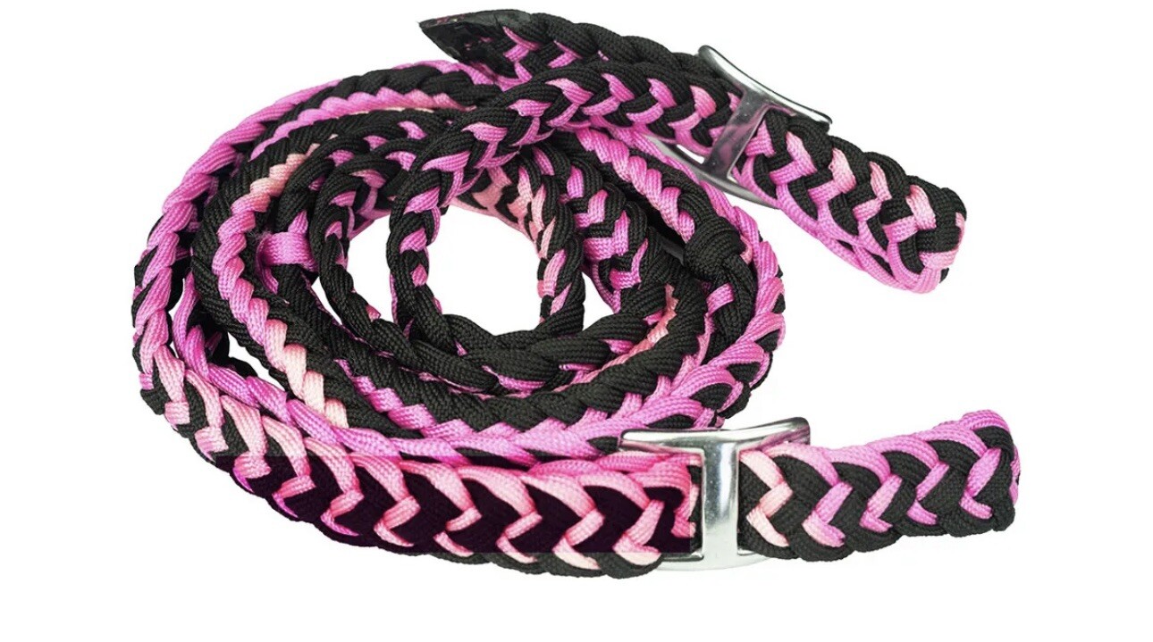 14RS 1" X 8Ft Hilason Braided Poly Barrel Reins Horse Racing Flat Grip Knots