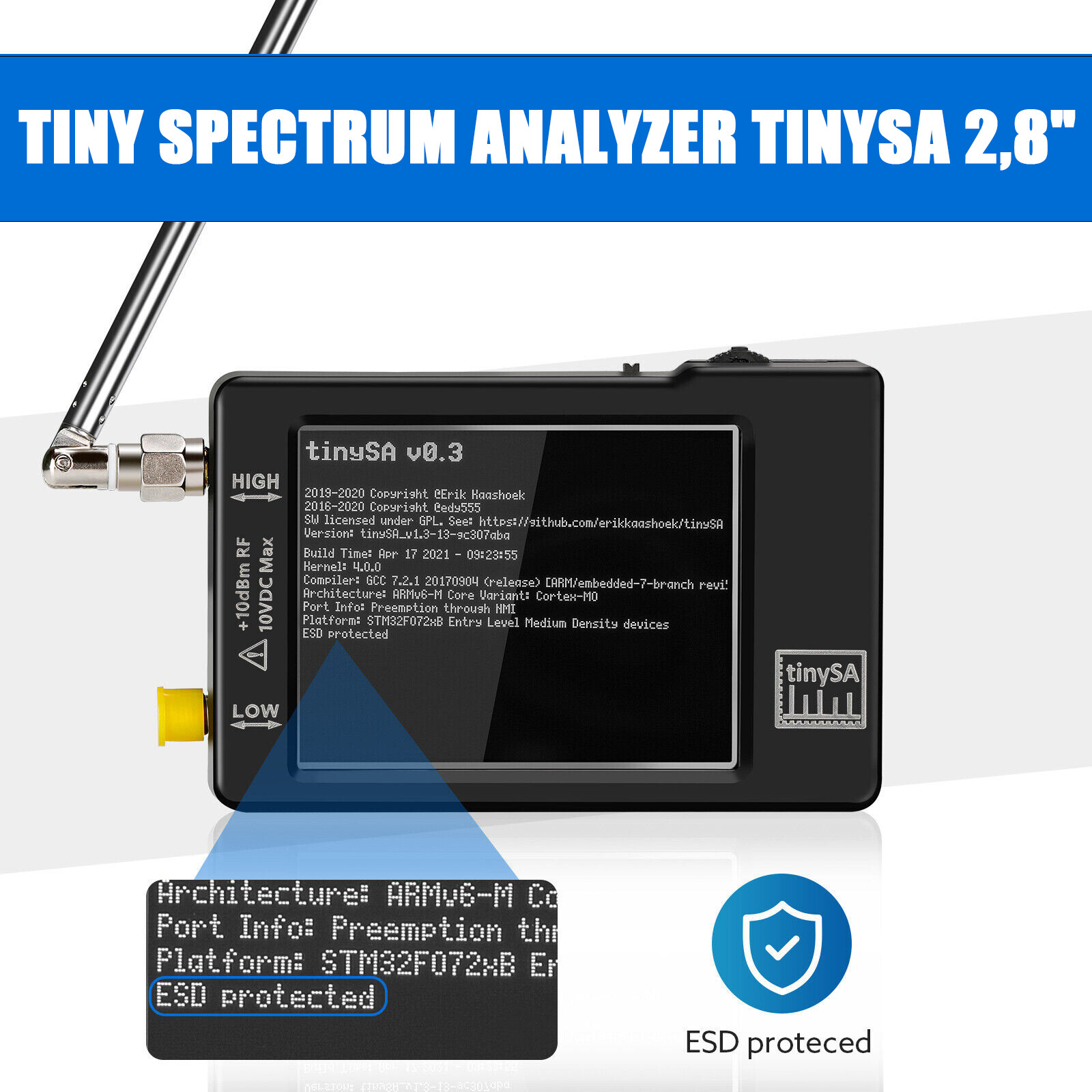 Handheld Tiny Spectrum Analyzer tinysa 2,8" LCD 100khz-960mhz Touch Control Kit