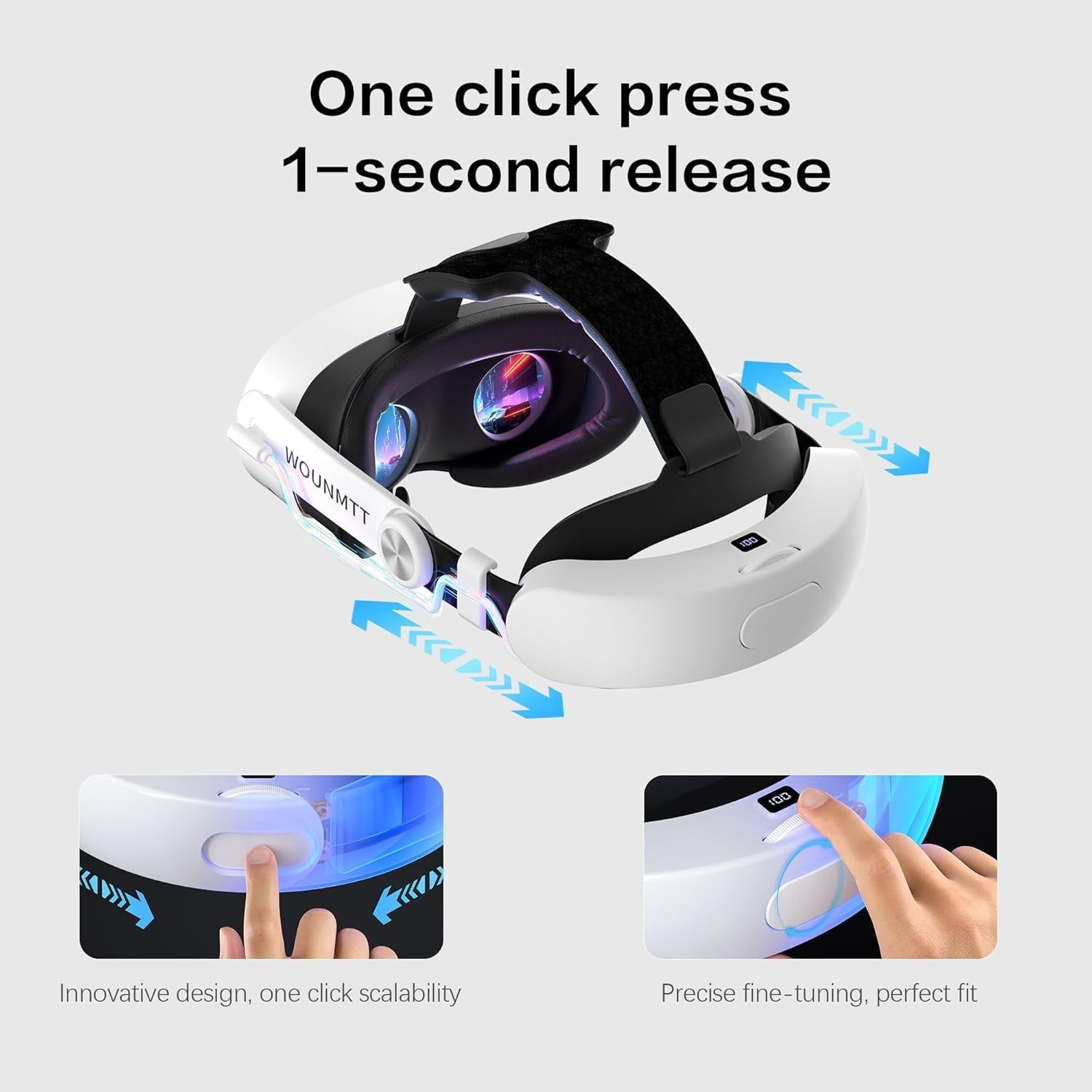 Head Strap for Oculus Meta Quest 3/3S with Battery, Adjustable VR Accessories wi