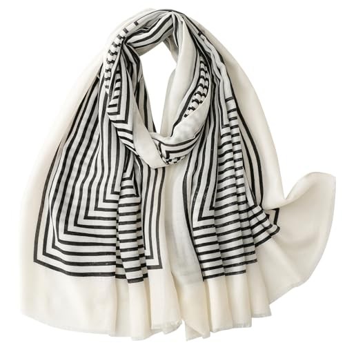 Travel Boho Scarf for Women Casual Lightweight Pashmina Scarves 35 Black Stripe