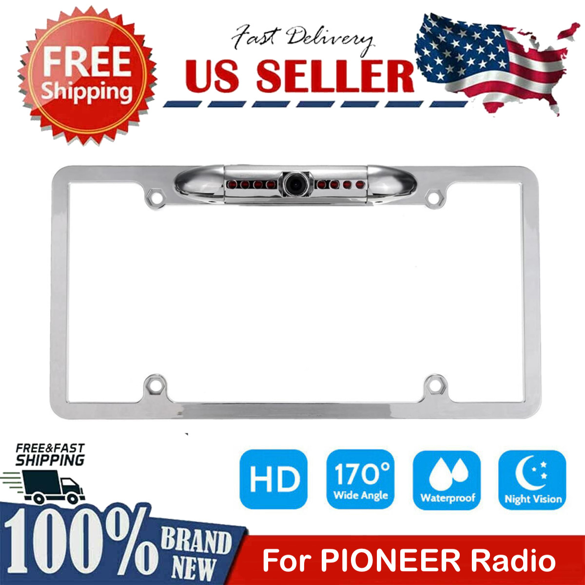 Backup Camera Rearview License Plate Frame for PIONEER AVH-P3300BT AVHP3300BT