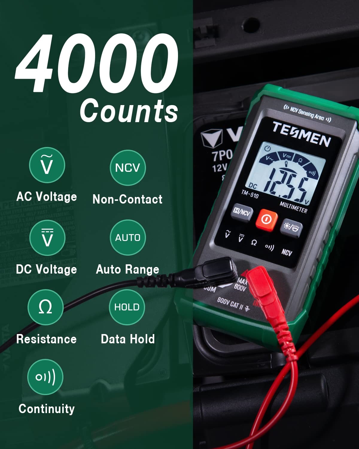 TM-510 Digital Multimeter 4000 Counts Auto-Ranging Voltmeter Voltage Tester