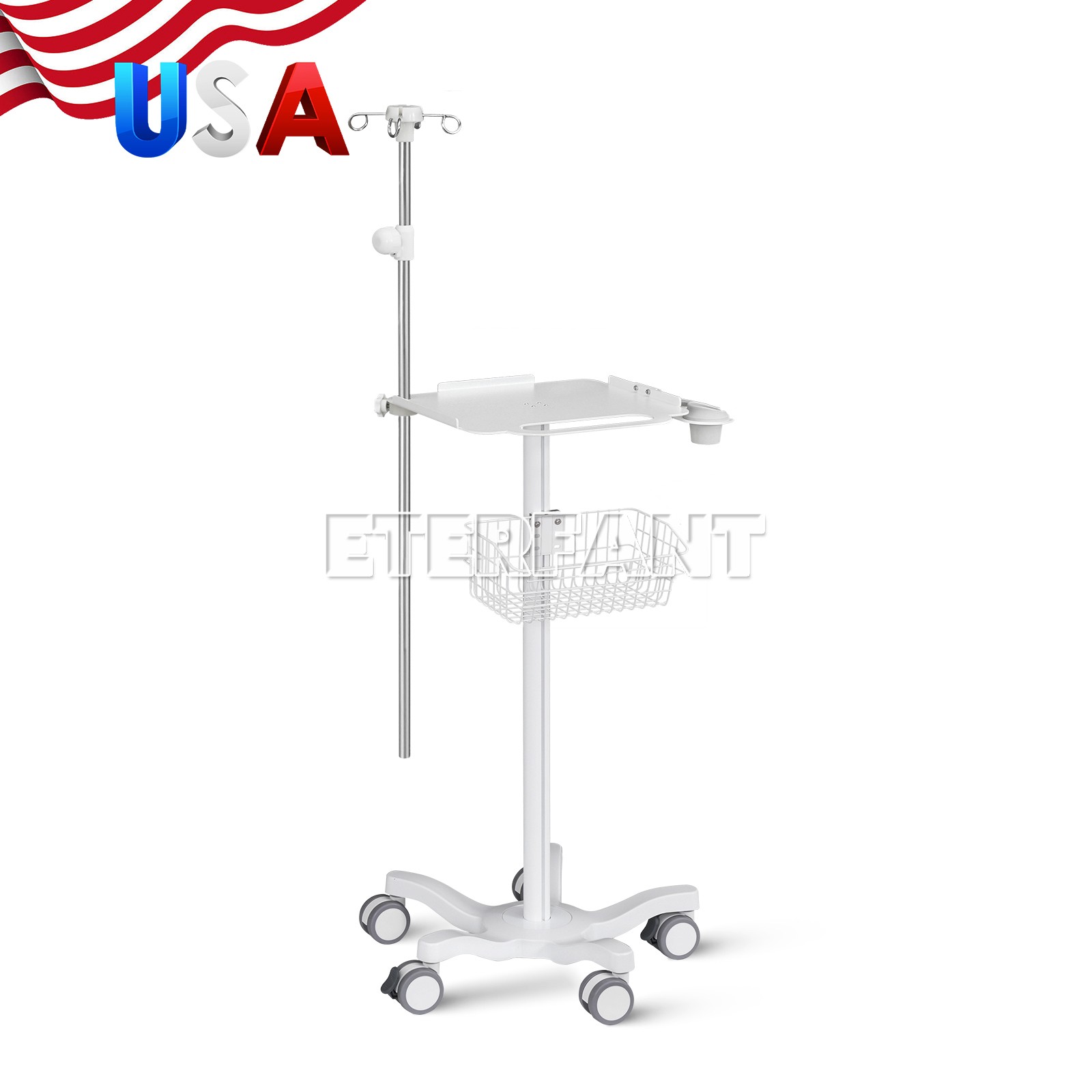 Medical Trolley Cart for Ultrasound Imaging Scanner with Basket/infusion stand