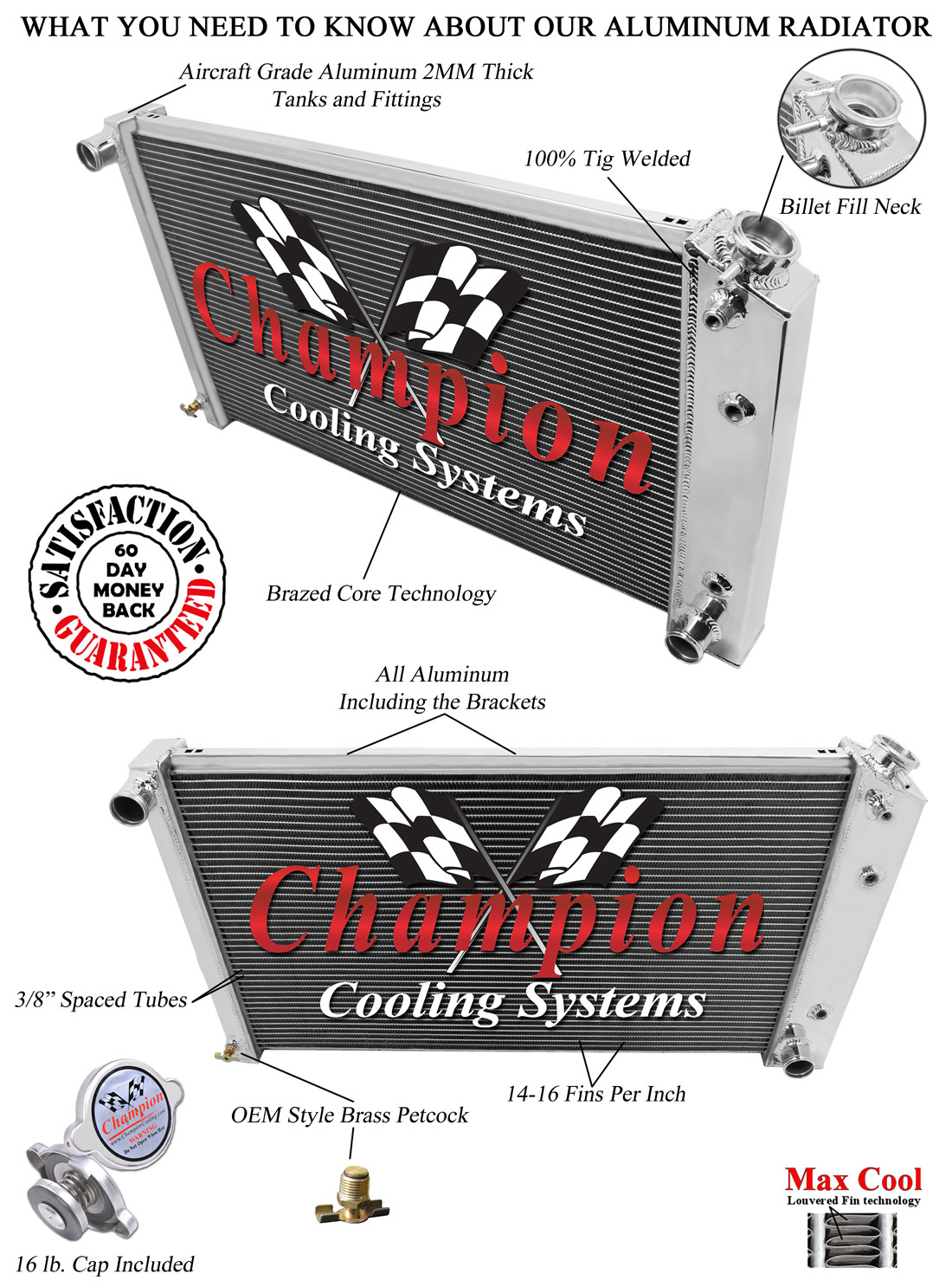 1977 78 79 80 Chevy Pickup Truck 17" Core Champion 4 Row Aluminum Radiator MC161