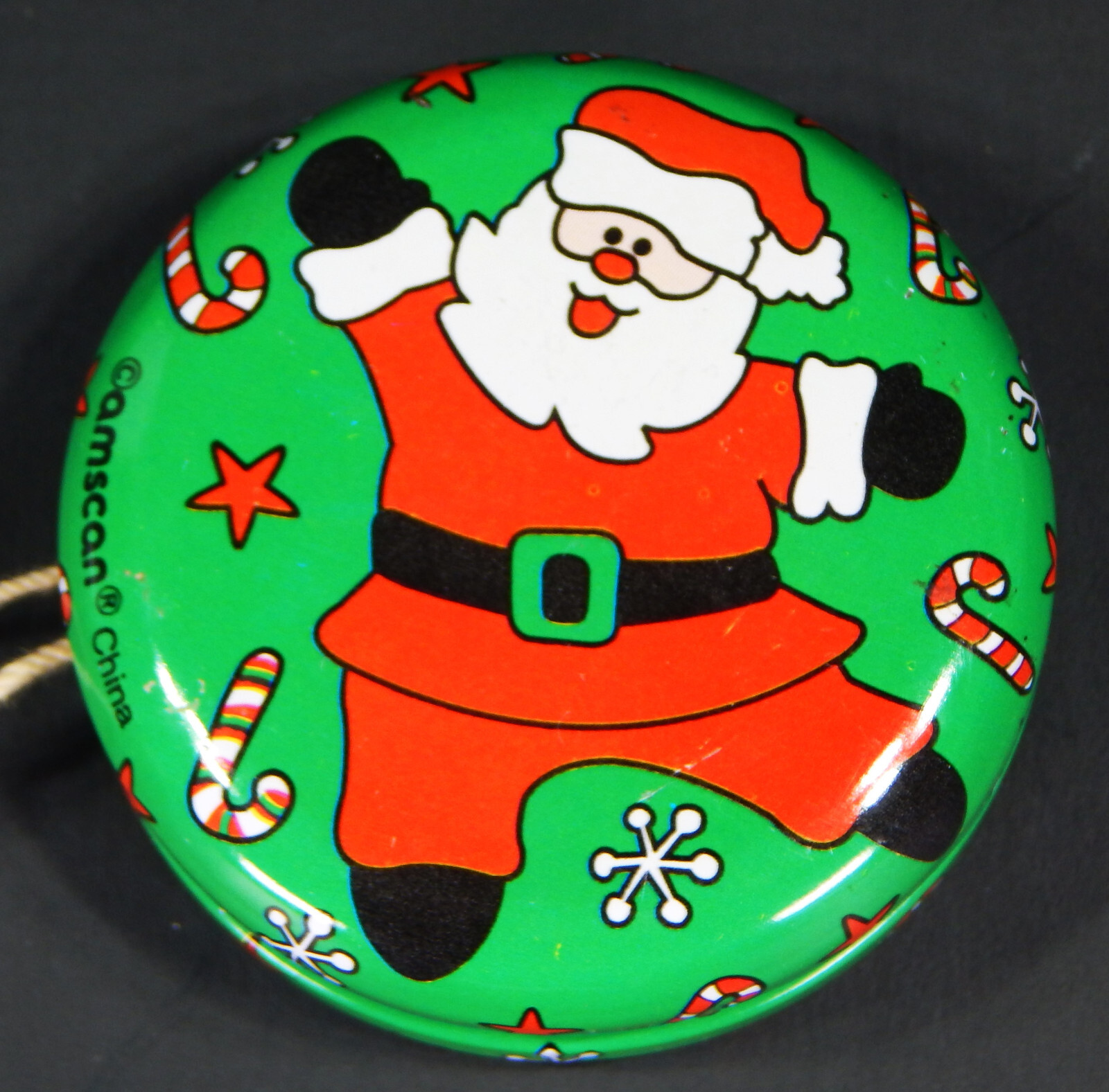 VINTAGE TOYS AMSCAN CHINA METAL TIN HAPPY SANTA CLAUS 2" YO YO SPINNER CHRISTMAS