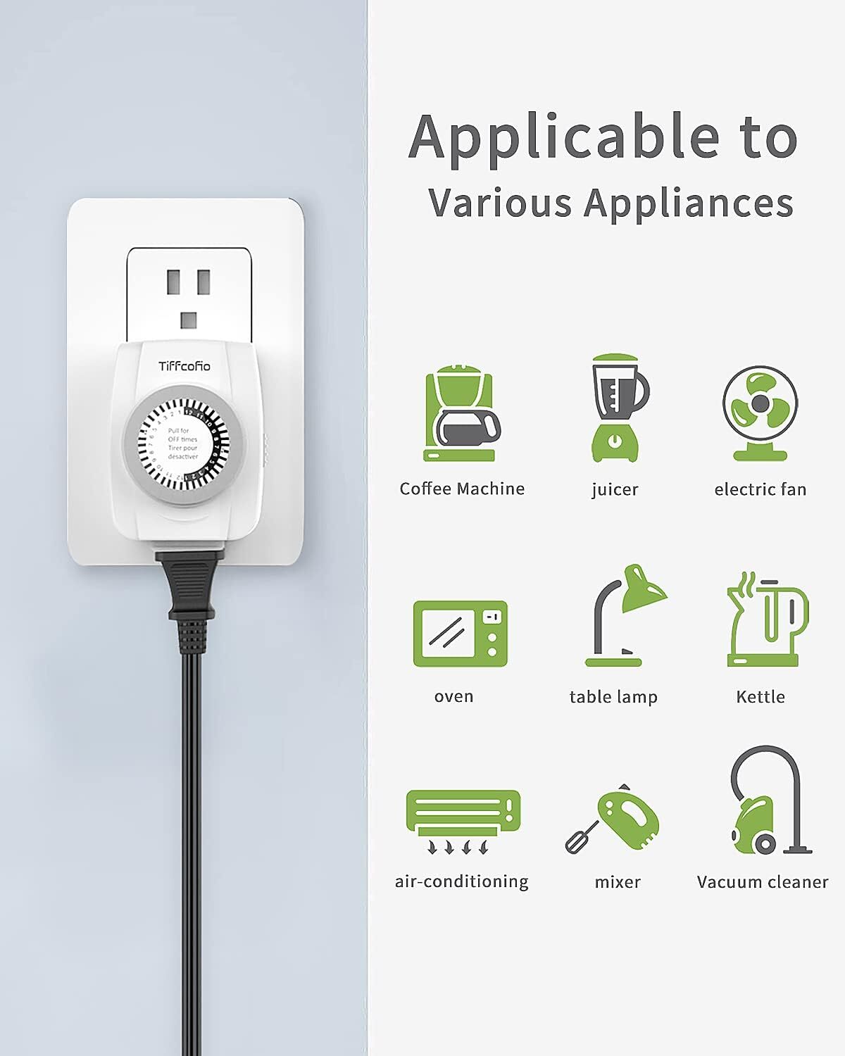 Indoor Mechanical Outlet Timer, 3 Prong Timers for Electrical Outlets, 2 Pack