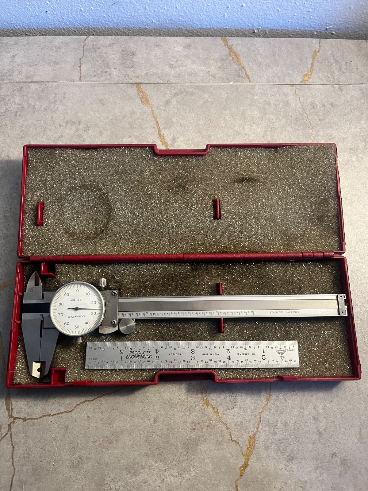 Vintage Dial Caliper 6" Shock Proof Machinist Tool In Case w/ Ruler Sold as is