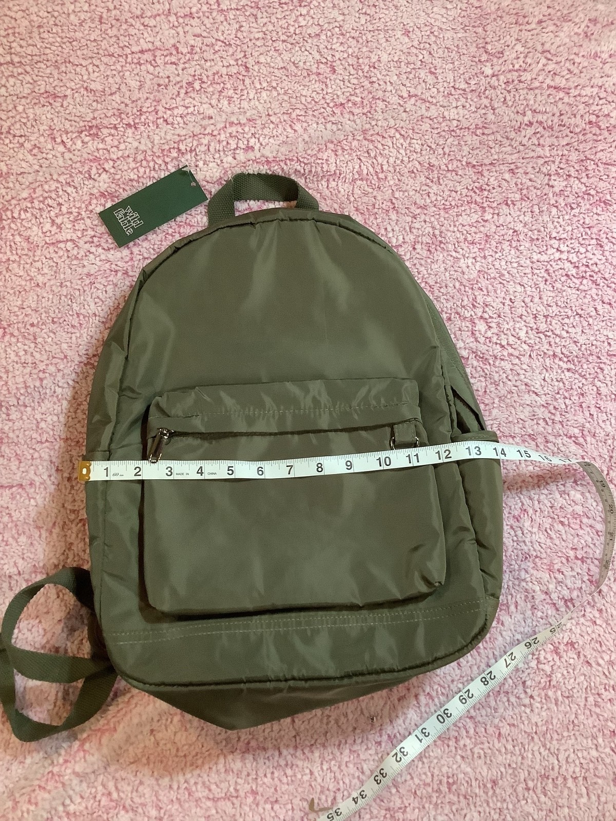 Olive Green Backpack with Front Pocket and Side Pouch