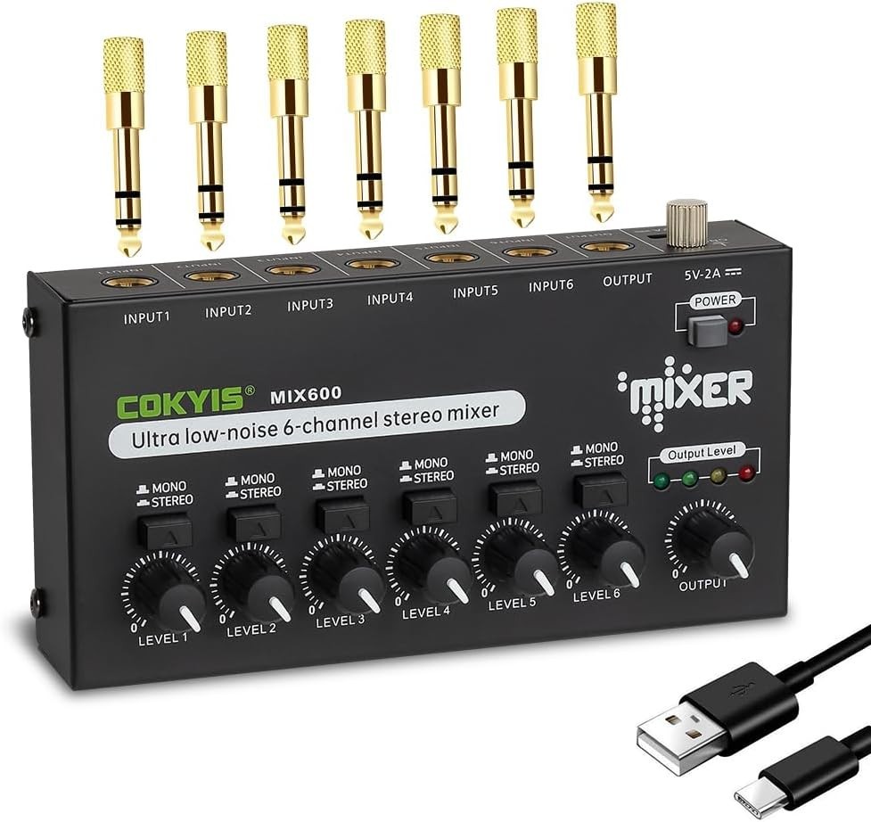 OKYIS MIX600 6 Channel Stereo Line Mixer 1/4" TRS Ultra Low Noise Audio