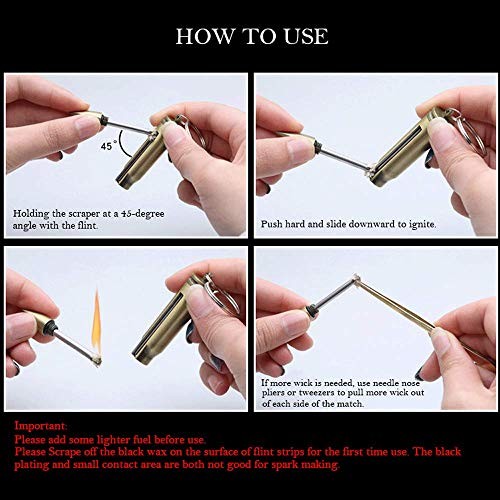 Flint Fire Starter Keychain Lighting Medium Metal Matchstick