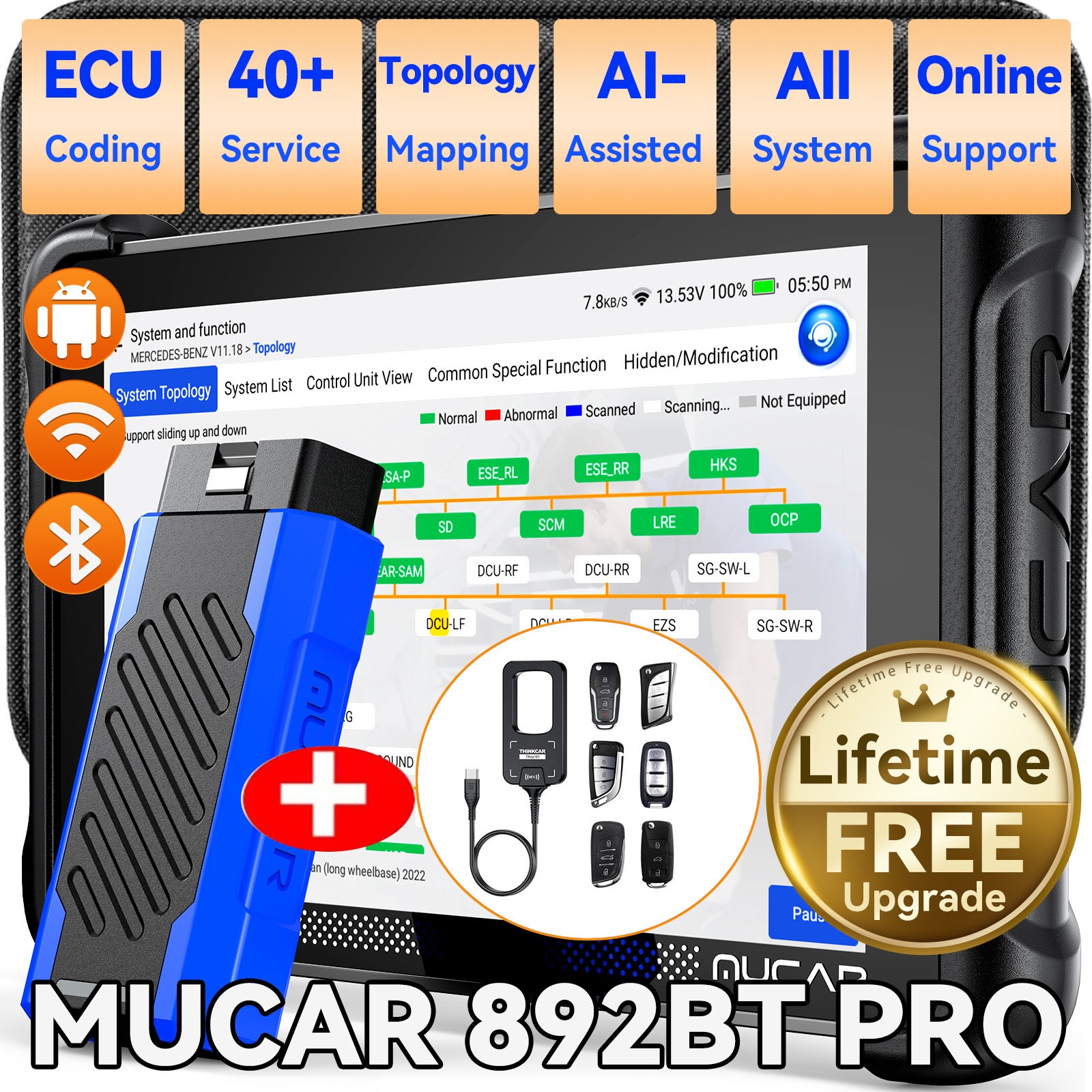 MUCAR 892BTPRO Topology Map All System Diagnostic Scanner TKEY101 Key Programmer