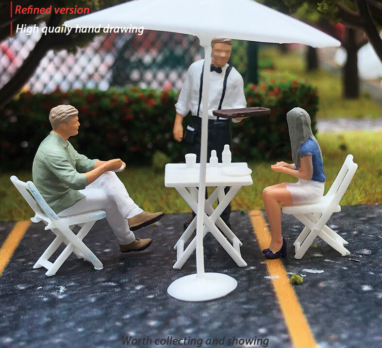1:64 Painted Figure Model ature Resin Diorama Cafe Restaurant Waiter
