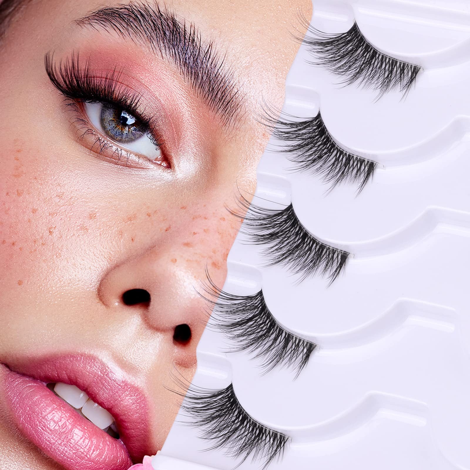 Half Lashes Lashes Natural Look Wispy 3/4 False Eyelashes Volume Clear Band Fals