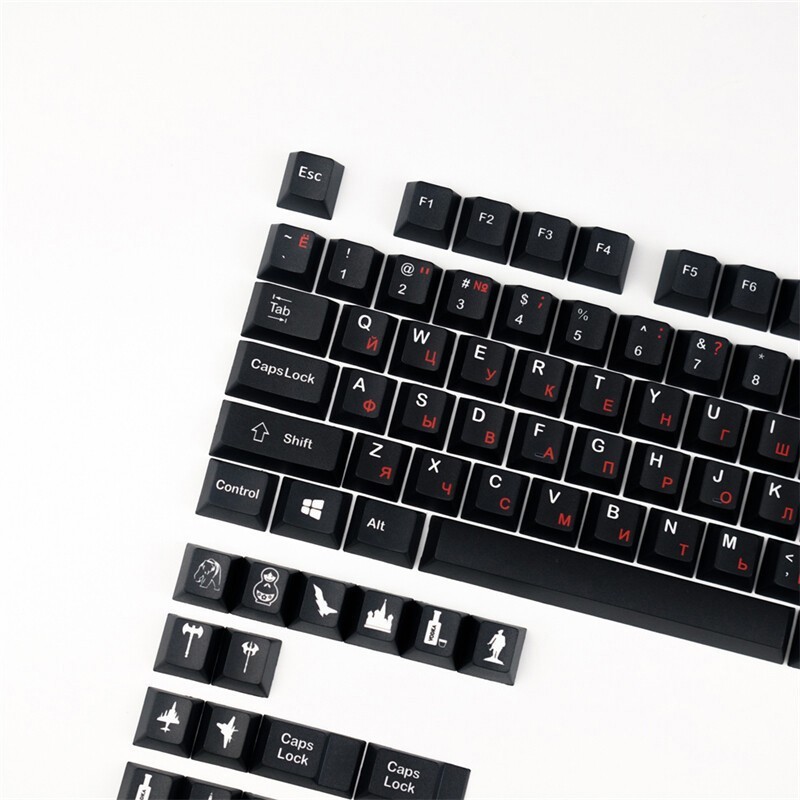 Black Simple Russian Keycap Cherry MX PBT 128 KeyCaps in Box for Cherry MX