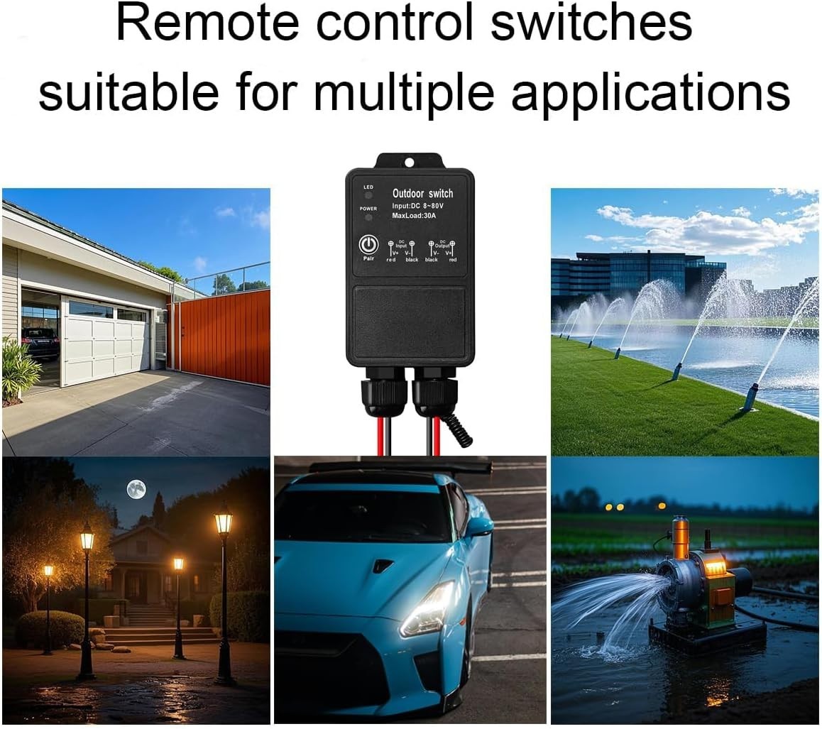 Waterproof 12V Remote Control Switch, Low Voltage DC 8-80V 30A Relay Wireless Re