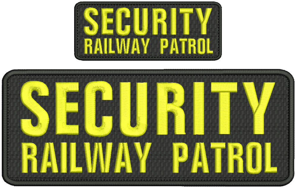 SECURITY Railway Patrol embroidery patches 3x10 and 2x4 hook on back yellow