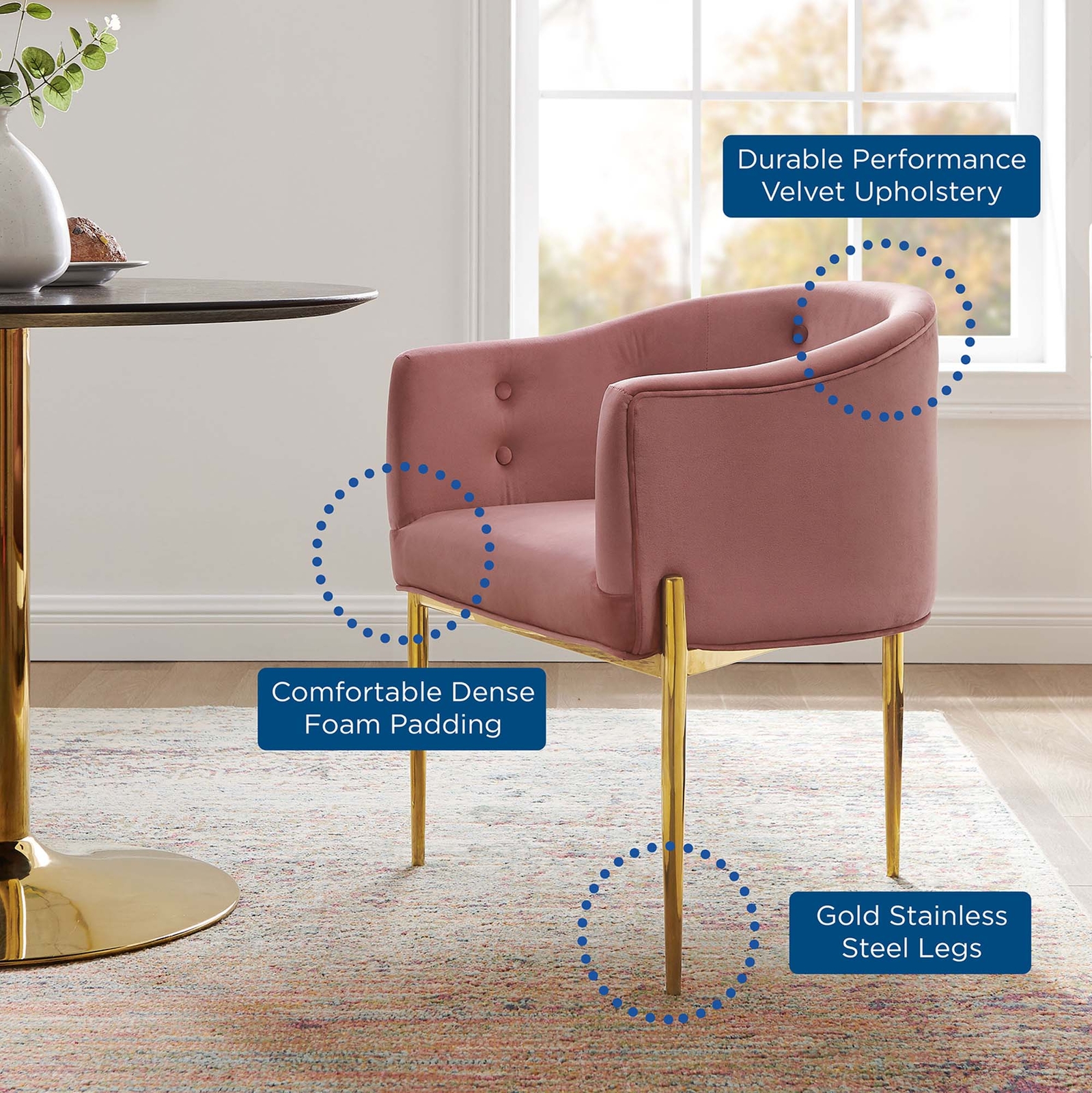 Modway Savour Tufted Performance Velvet Accent Chair in Dusty Rose