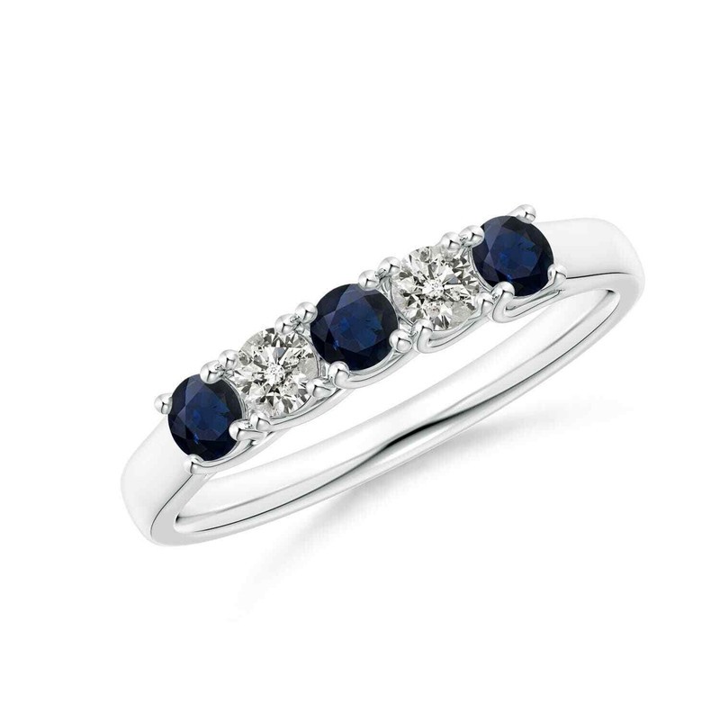 Half Eternity 2MM Round Blue Sapphire 925 Sterling Silver Wedding Band Ring