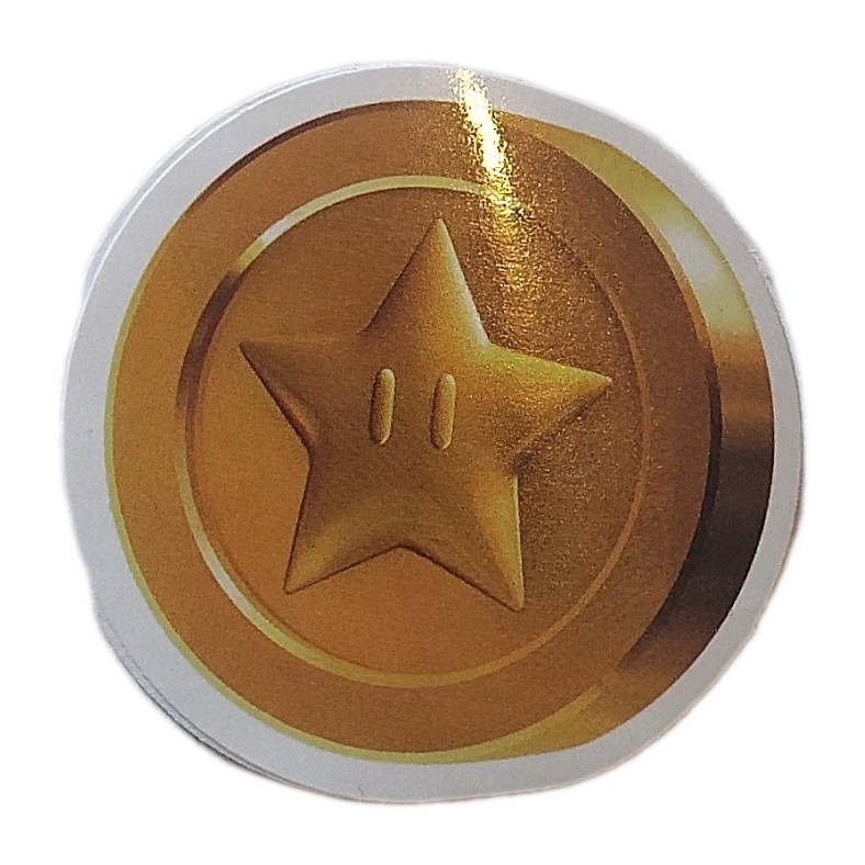 Gold Star Coin Super Mario, Nintendo, Fun Adorable Glossy Sticker, Decal 1.75"