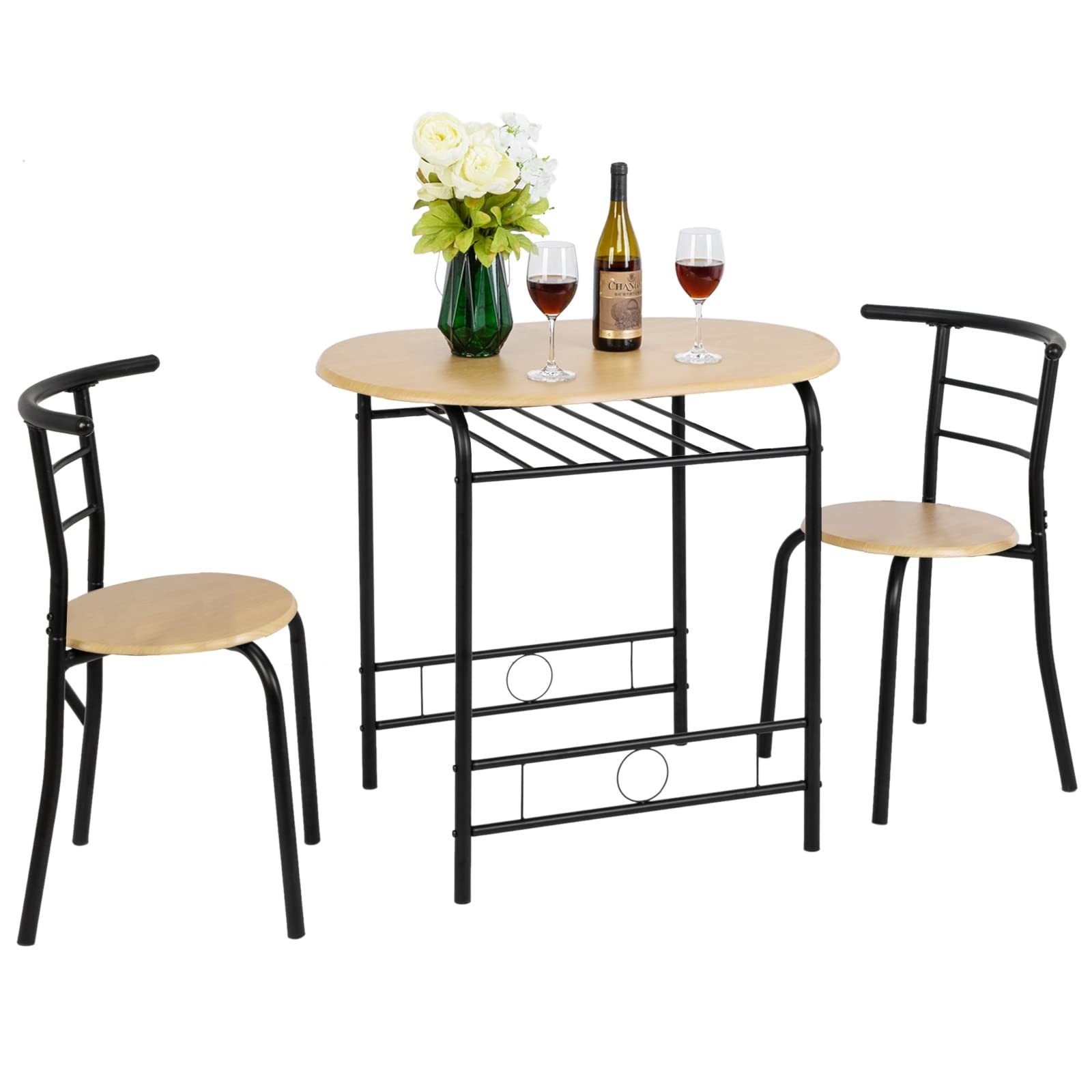 VINGLI 3 Piece Dining Set,Small Kitchen Table 31.5"L x 20.87"W, Black&natural