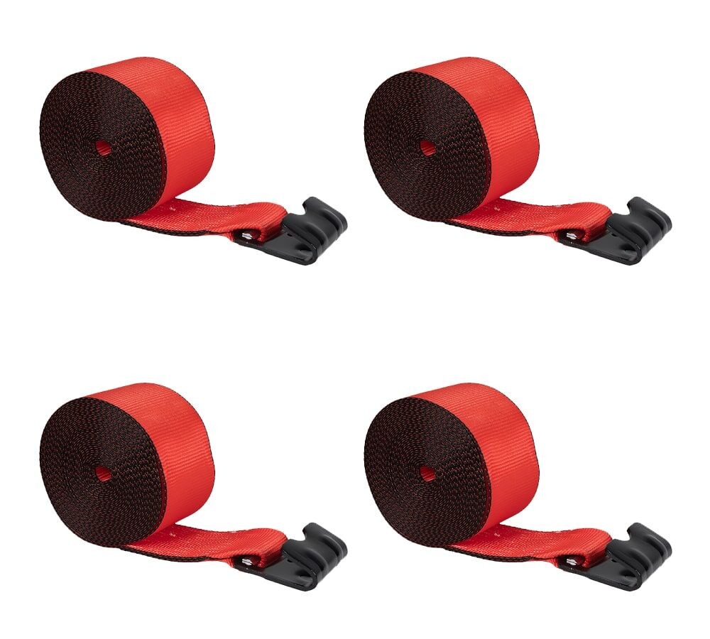 4PK Winch Straps 4" x 27' Red Heavy Duty with Flat Hooks WLL# 5400 lbs