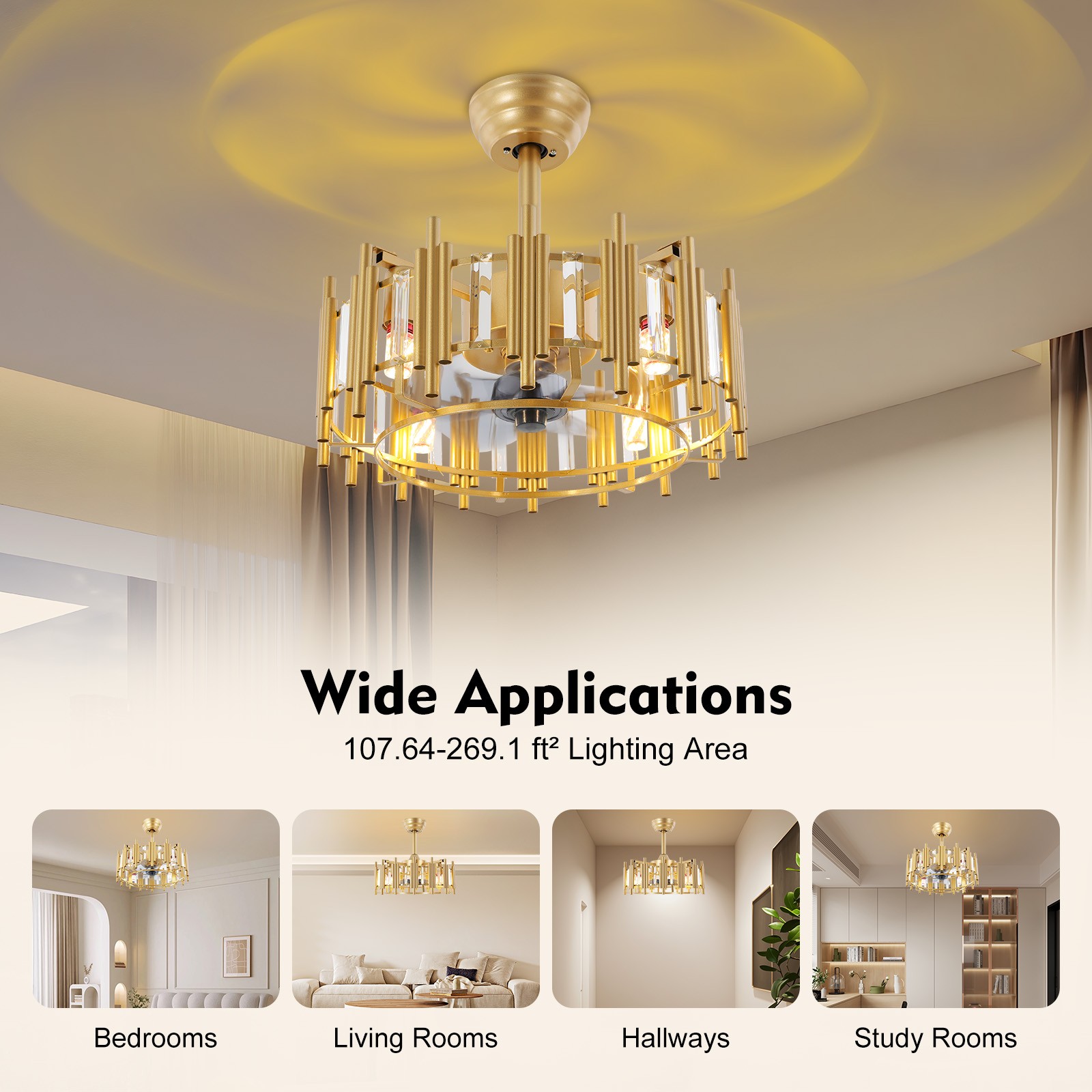 For Bedroom 3 Speed Caged Ceiling Fan with Light 20 Inch Modern Luxury Bladeless
